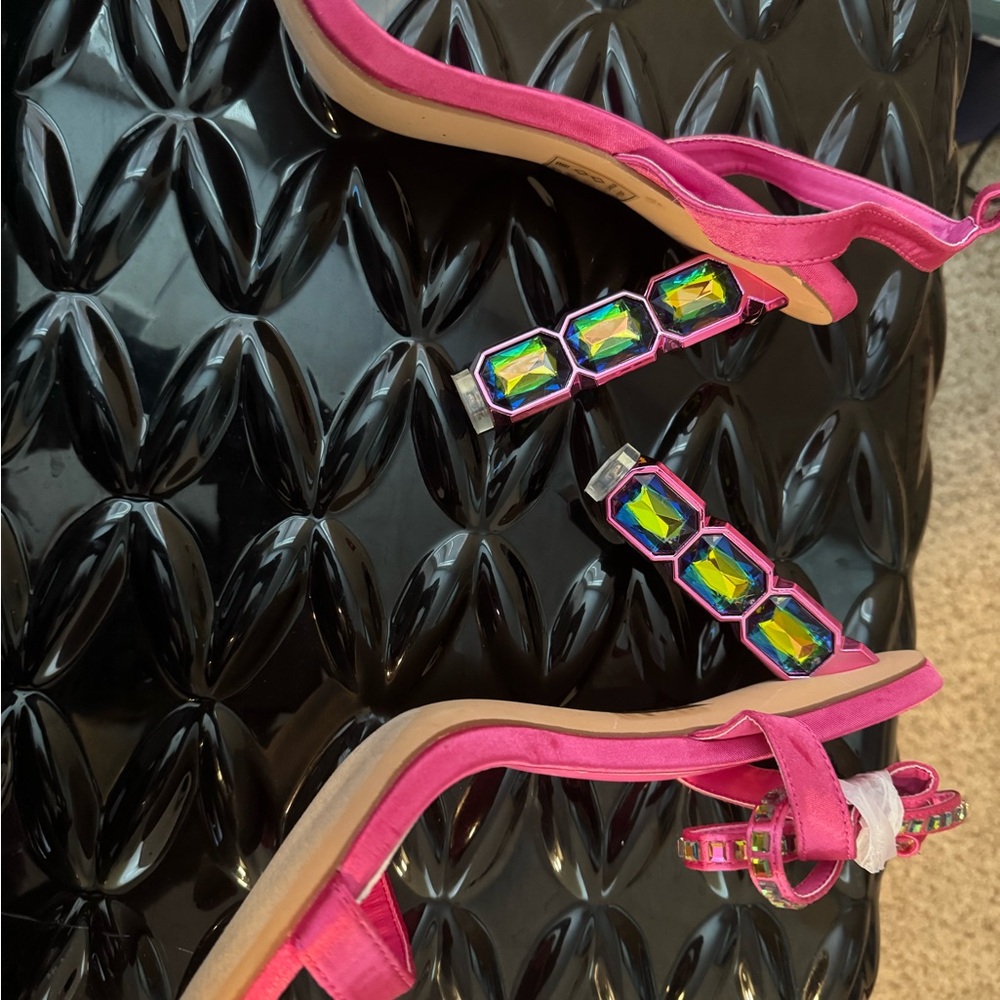 Fashion Nova Pink Sandals with Multicolor Gem Accents